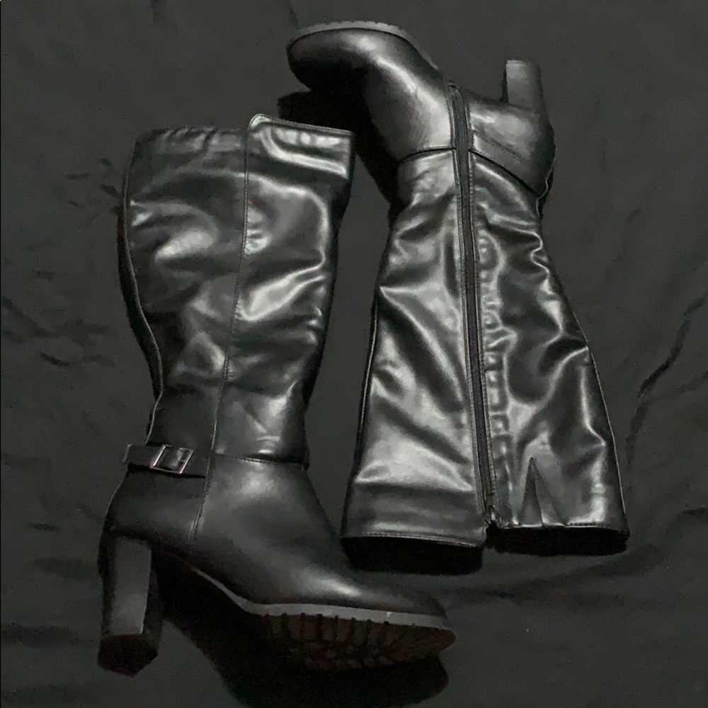 Sexy Black Winter Leather Boots